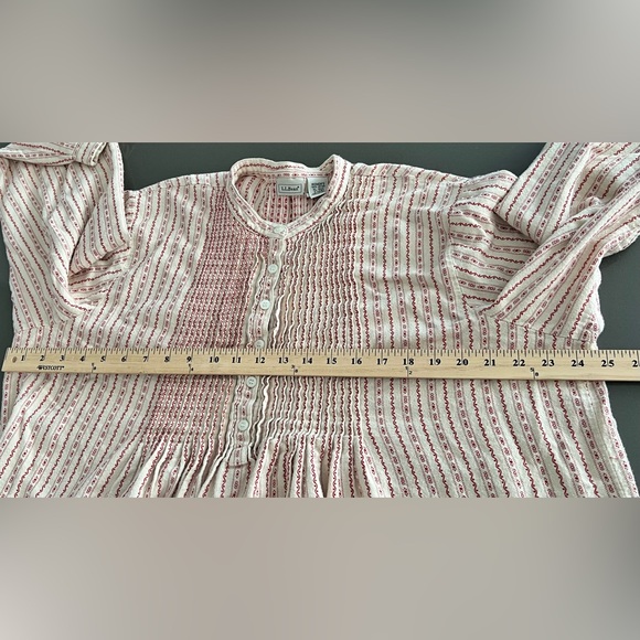 LL Bean Dobby Nightgown XL Flannel Pintuck Cotton Cottage Red Print Sleep Dress - Picture 7 of 8
